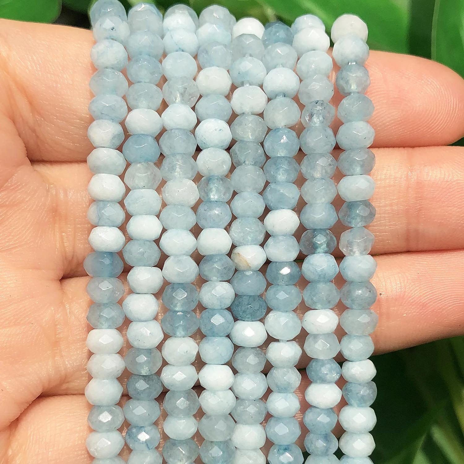 Image of 105pcs Natural Aquamarine Stone Beads 3x5mm Rondelle Shape Loose Beads For Jewelry Making Diy Exquisite Bracelets Necklaces Earrings Handmade For Women's And Men Gifts Accessories
