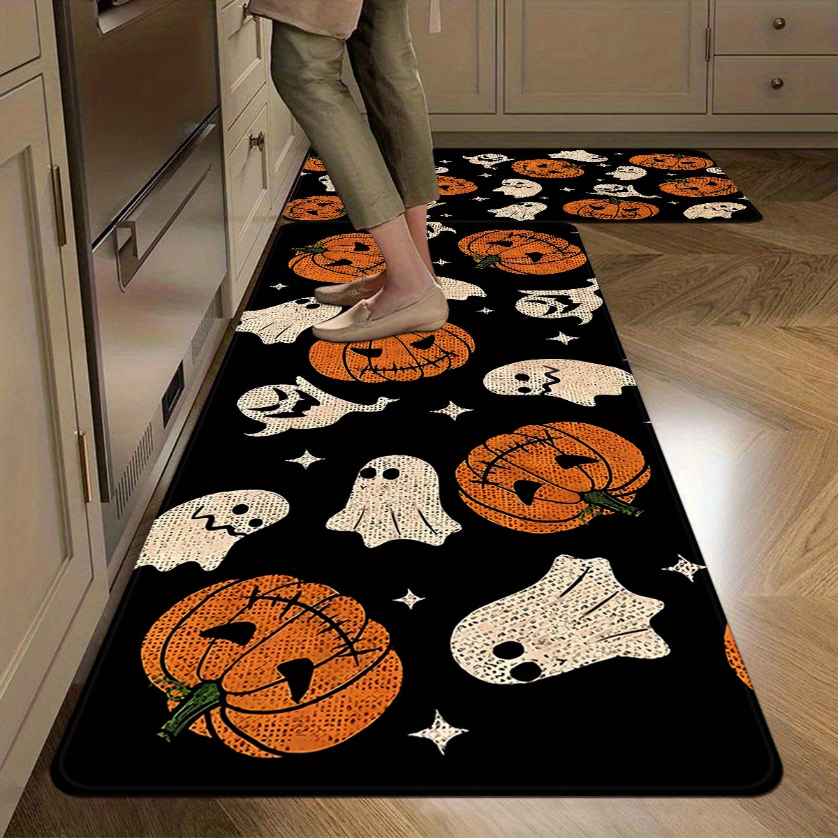 

Kitchen Rugs - 1pc Polyester Fiber, Non-slip Diatom Mud Mat With Pumpkin And Design, Ultra Absorbent, Hand Washable For Bathroom And Kitchen Use