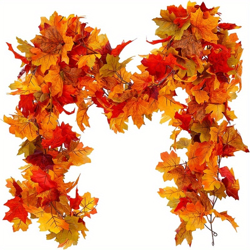 

2pcs Maple Leaf Fall Garlands - 5.9ft Each, Autumn Decor For Thanksgiving & Christmas Table Settings