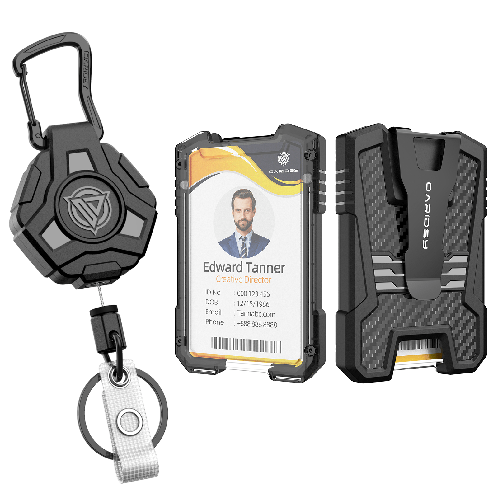 

Oaridey 1 Pack Retractable Badge Key Reel With Carbon Fibaer Id Card Holder