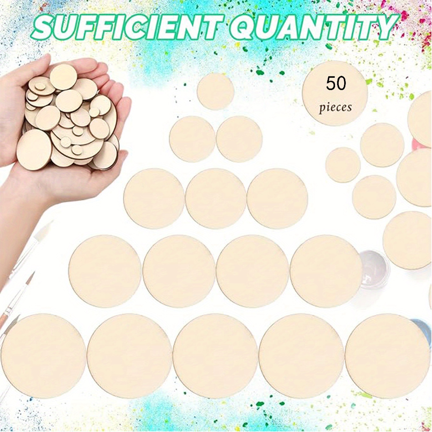 50 Unfinished Wooden Discs In 5 Different Sizes, Perfect For Painting And Home Decor For Parties, Festivals, And Weddings