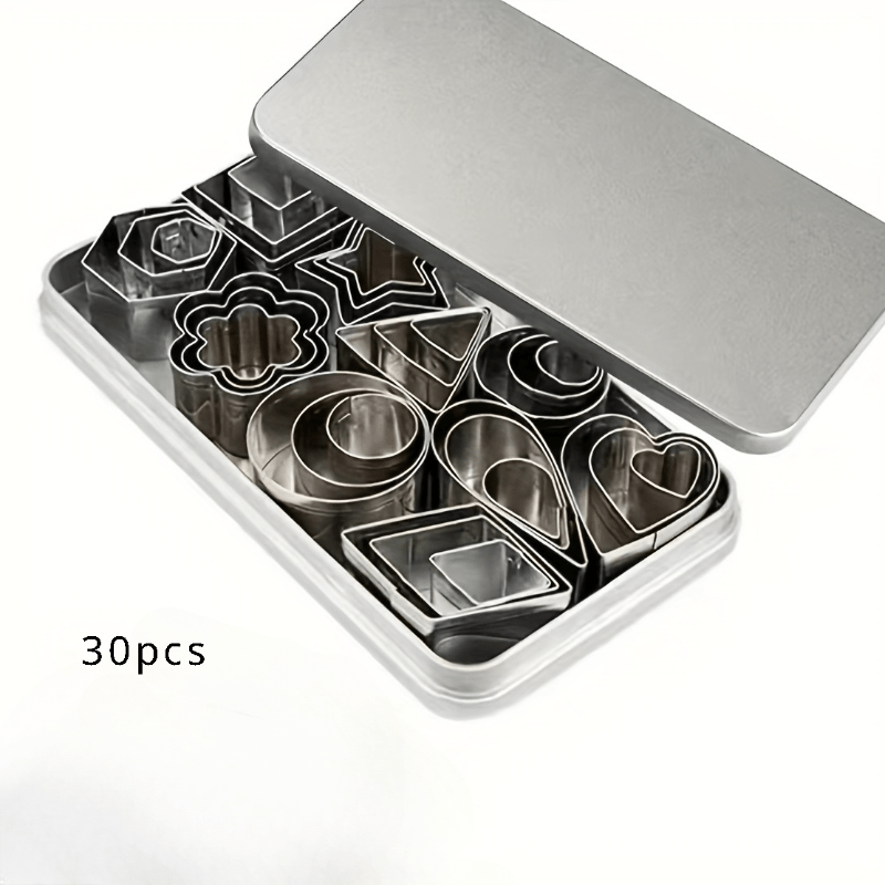 

30pcs Stainless Steel Cookie & Pastry Mold Set - Mini Mousse Rings, Geometric Shapes For Baking And Kitchen Use