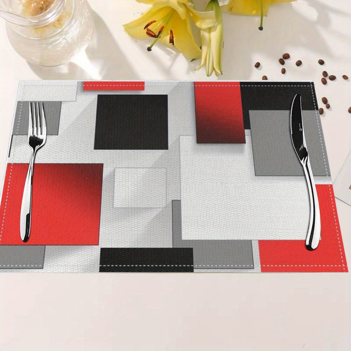 

4-pack Red Polyester Placemats – Universal Seasonal Décor, Simple Table Mats For Family, Hotel, Banquet & Holiday Use – Non-slip, Insulated, Featherless Placemats For Dining & Coffee Table