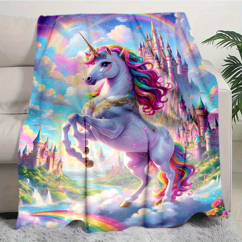 

Soft & Cozy Rainbow Unicorn Throw Blanket - Stain-resistant, Flannel For Couch, Bed, Office & Outdoor Use