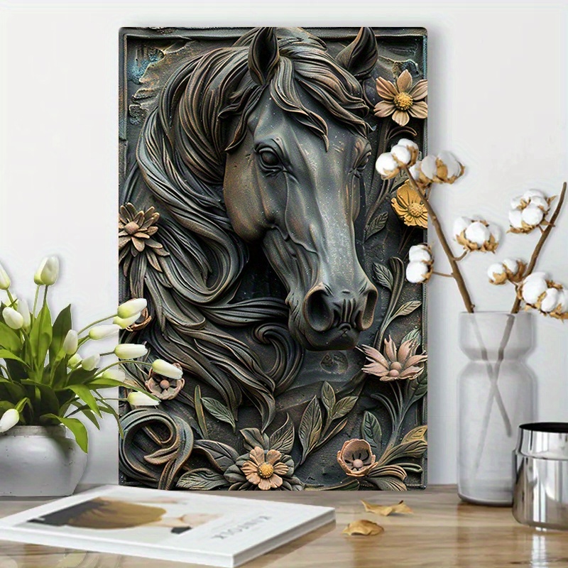 

1pc Vintage Aluminum Horse - 3d Metal , Moisture Resistant, High Bend Resistance, Hanging Decor For All - Home, Office, Classroom Decoration - 8x12 Inch