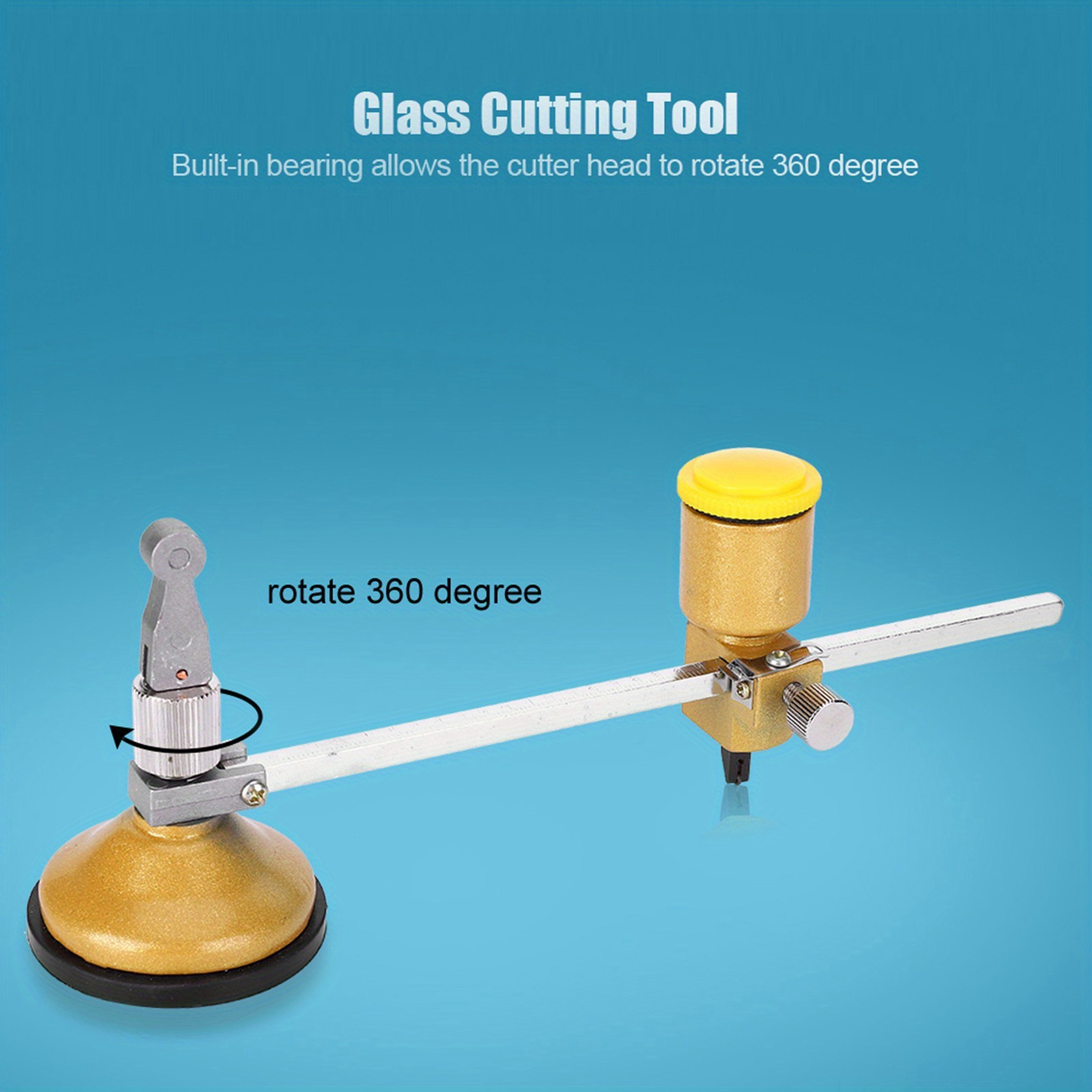 

360° Rotation Heavy Duty Circular Glass Cutter With Round Knob Handle And Suction Cup Adjustable Cutter Tool Set 15. 75