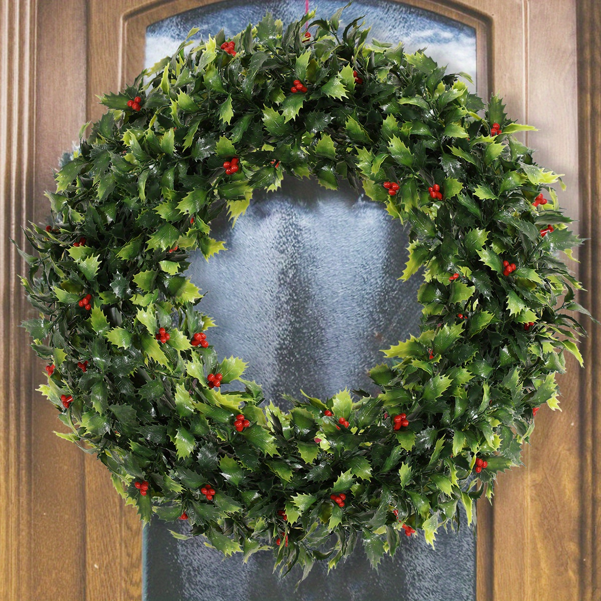 

1pc Lifelike & Green Plant Wreath - Christmas, , Weddings, - Durable Pe Material, No Power Needed