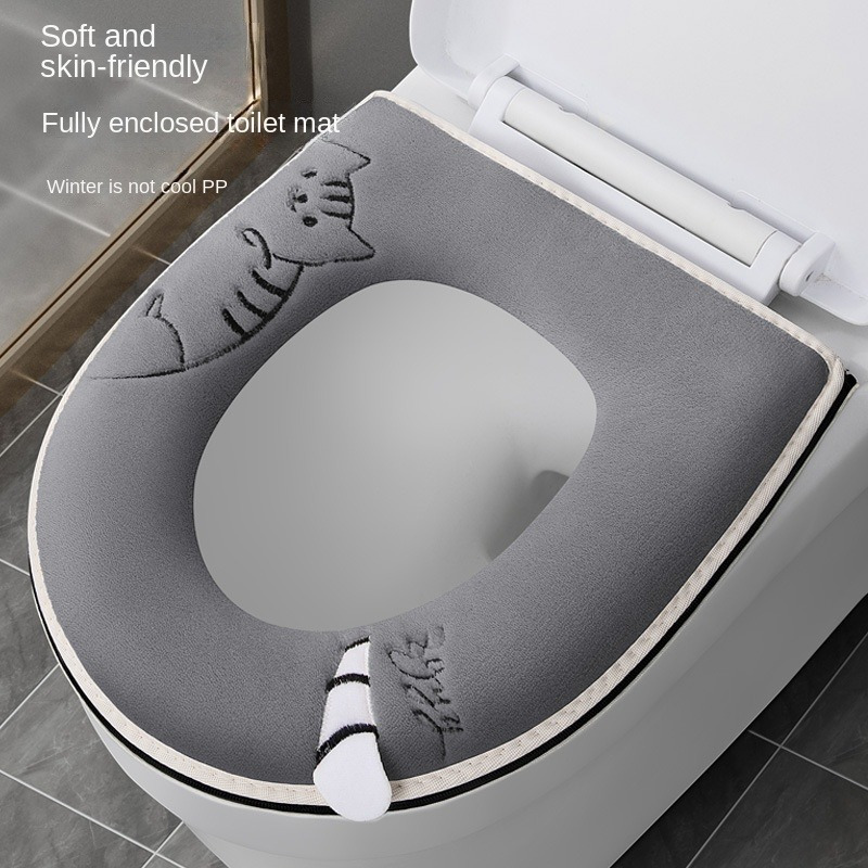 

1pc Thickened Winter Toilet Seat Cover - Soft Polyester Cushion For Comfortable Bathroom Experience