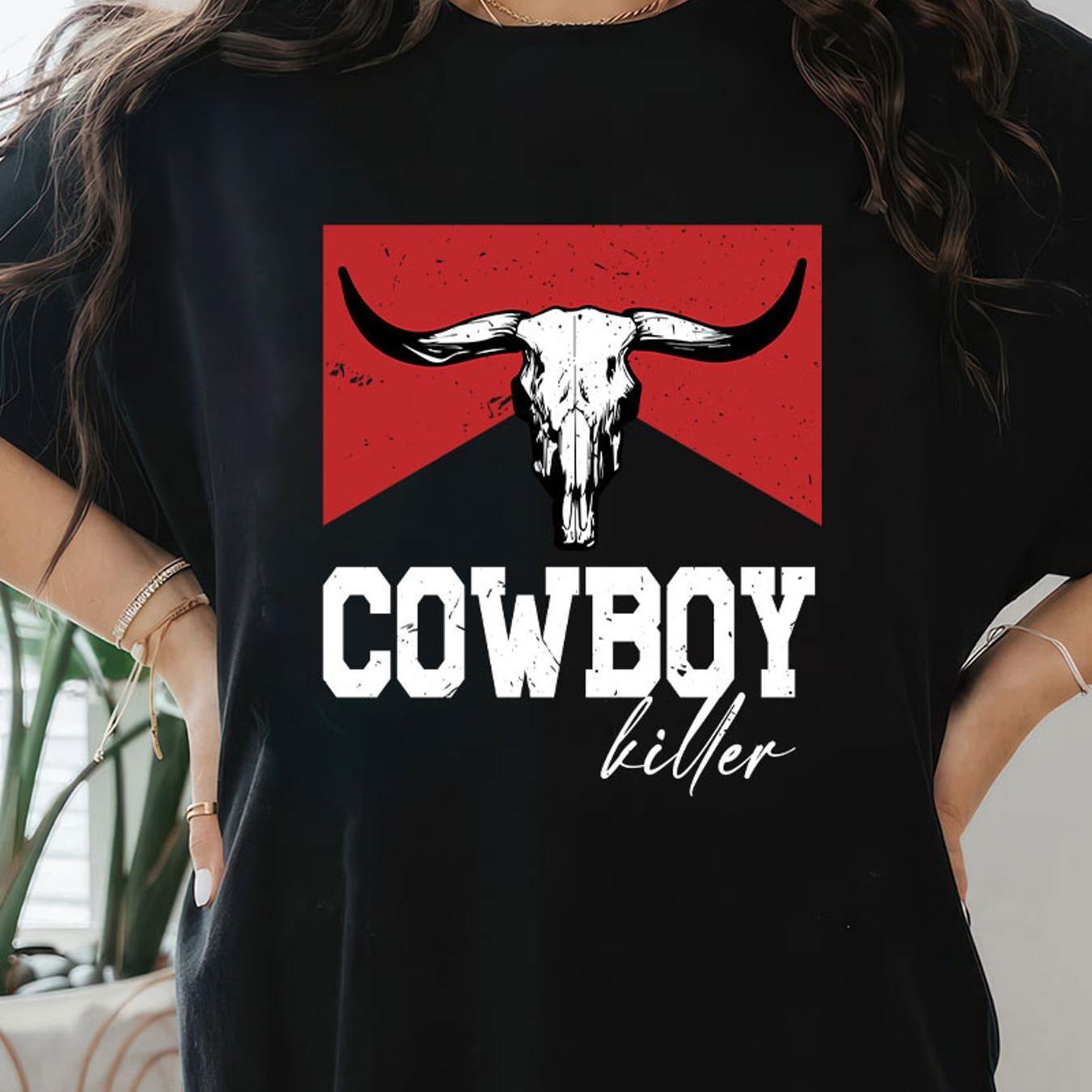 

Retro Cowboy Killer Print Cotton T-shirt For Women