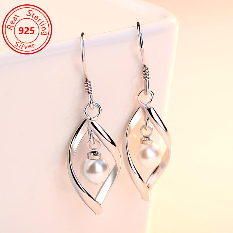 

1 Pair Of S925 Sterling Silver Tassel Pearl Earrings -925 Silver Plated Fashionable Simple Twist Pearl Earrings - The Perfect Gift For Women