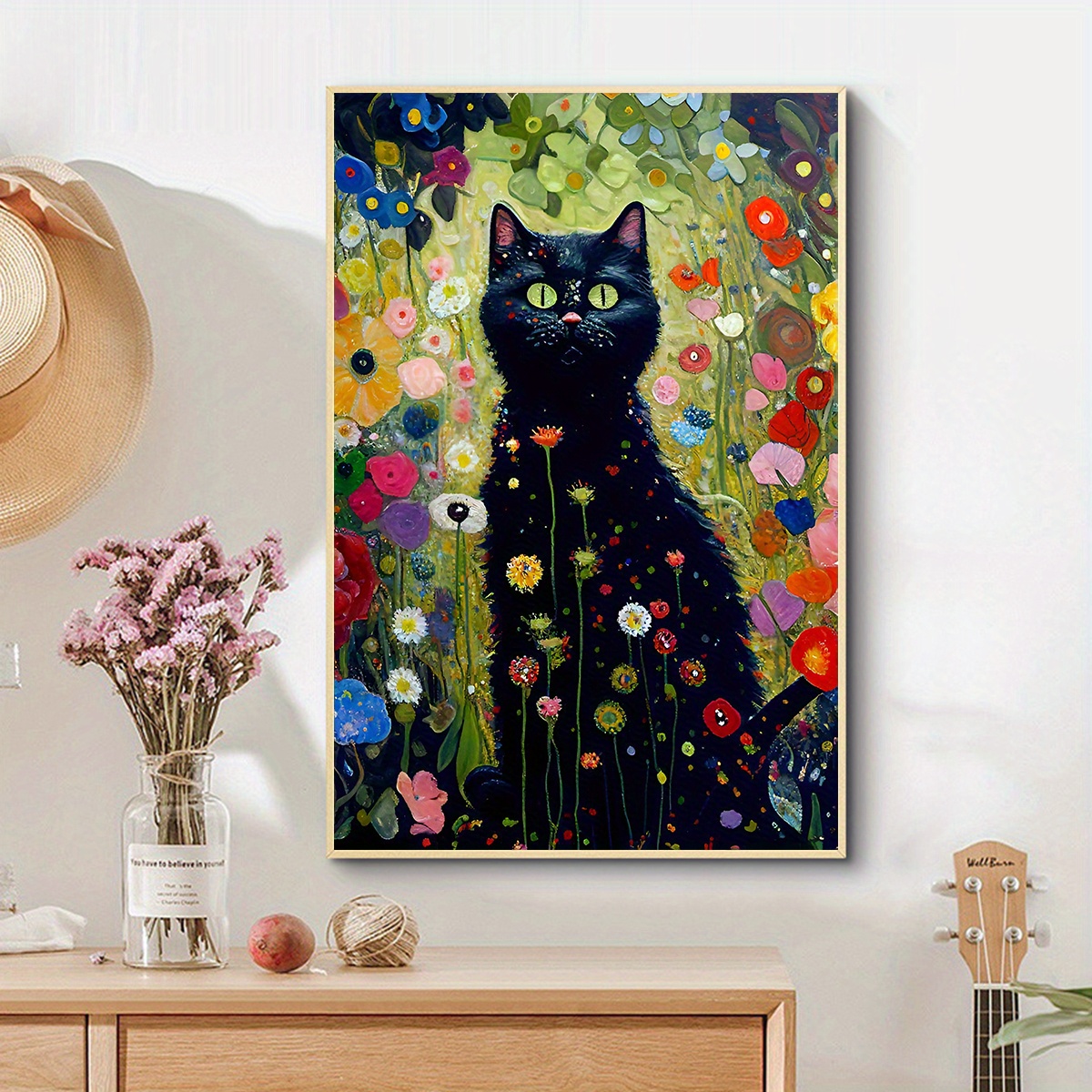 黒猫ガーデン キャンバス油絵 クリムト風フラワーガーデン 切なかっ