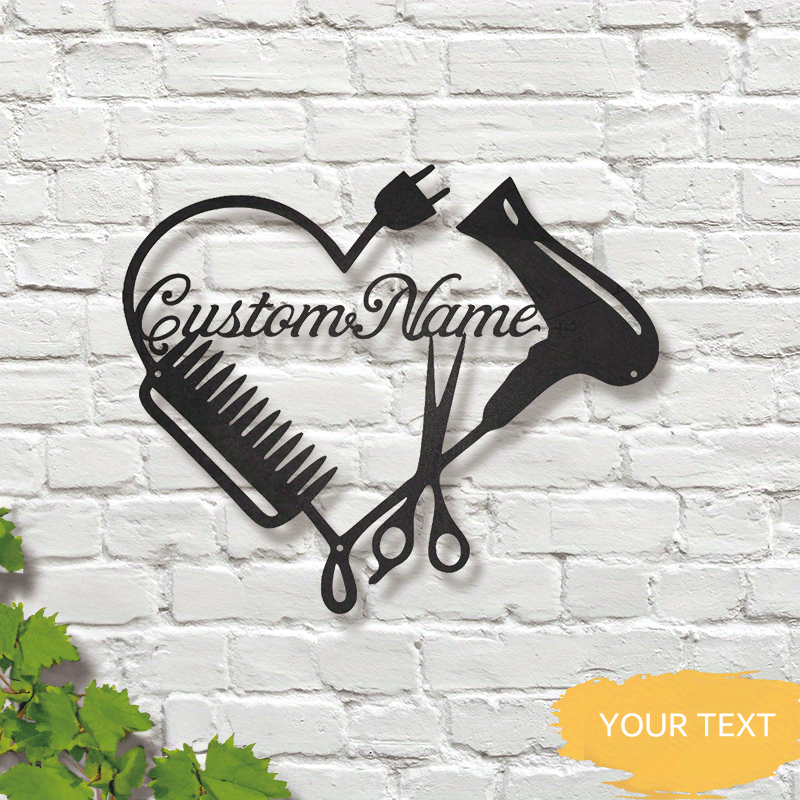 TEMU Stylist Metal Wall Art Sign, Personalized Hairdresser Heart Decor, Contemporary Gift, No-feather , Electricity-free Hanging Display