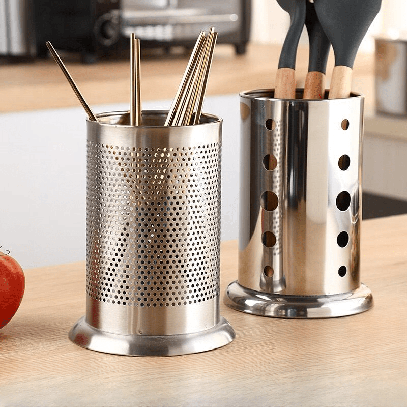 

Stainless Steel Kitchen Utensil Holder - Metal Cutlery Organizer For Knives, Forks, Spoons, Chopsticks - Non-food Contact, Space- Storage Solution