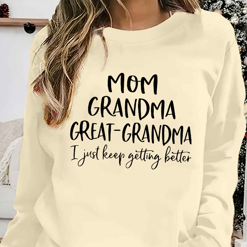 

Mom Grandma Great Grandma I'm Just Print Comfortable Sleeve Sports Shirt - Soft Micro Polyester Fabric, Casual Long Sleeve, Autumn And Winter Outfit, Suitable - Women's Suitable Daily Outfit