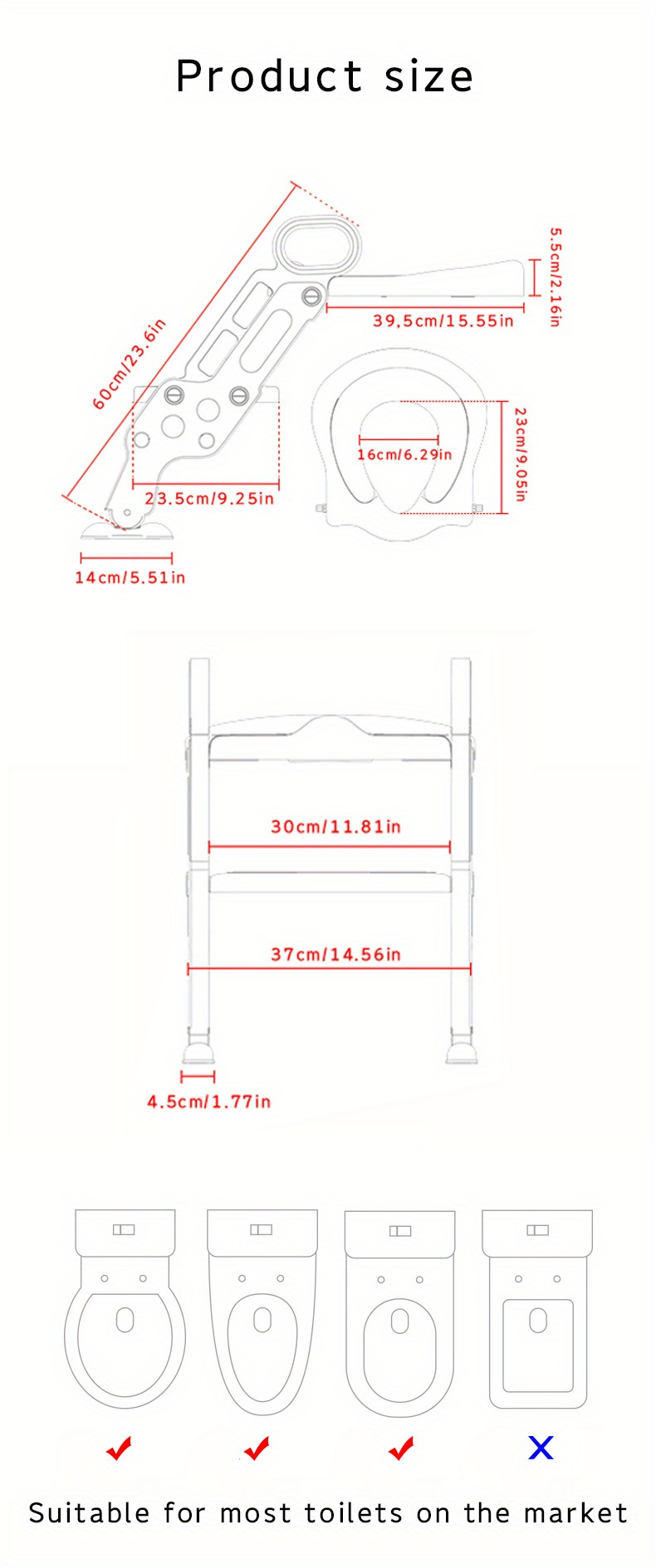 1 pack adjustable potty training seat with step stool ladder   for 3 8 years foldable sturdy plastic details 6