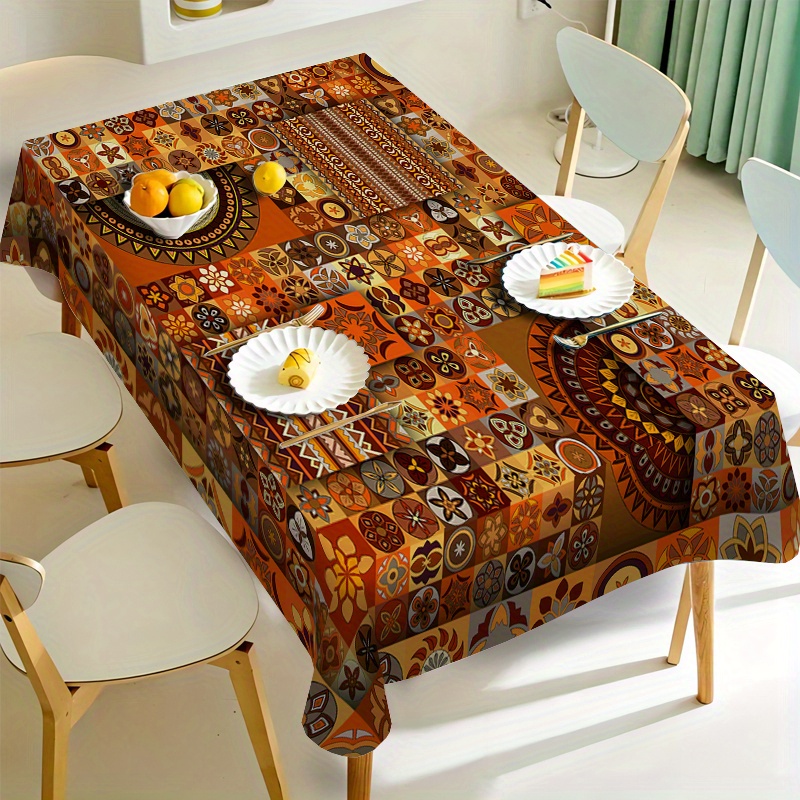 

1pc Vintage Ethnic Patchwork Tablecloth - Square, Round, And Rectangular Sizes Available - Machine Made, Easy To Clean, And Durable - Perfect For Home, Kitchen, And Dining Room Decor