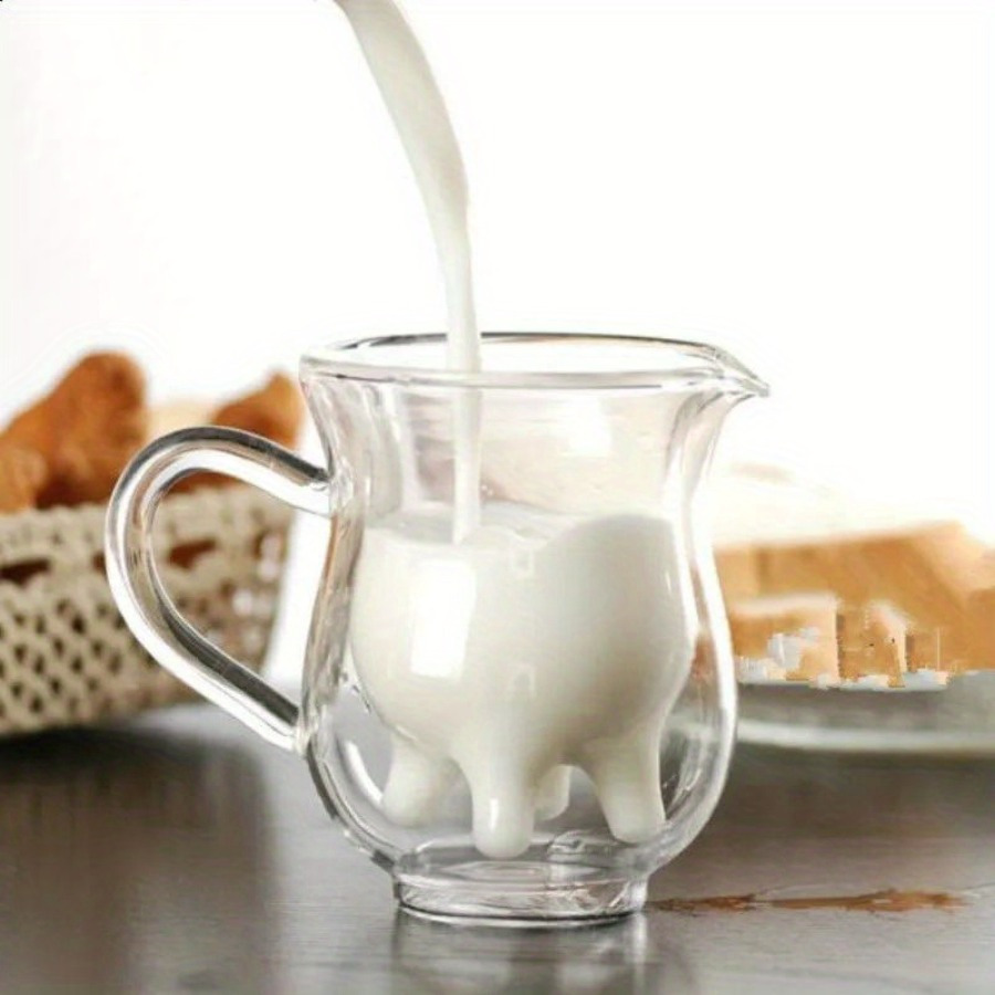 

Charming Cow-shaped Double-walled Glass Creamer Cup, 250ml - Perfect For Coffee, Tea & Milk, Microwave Safe, Easy To Clean