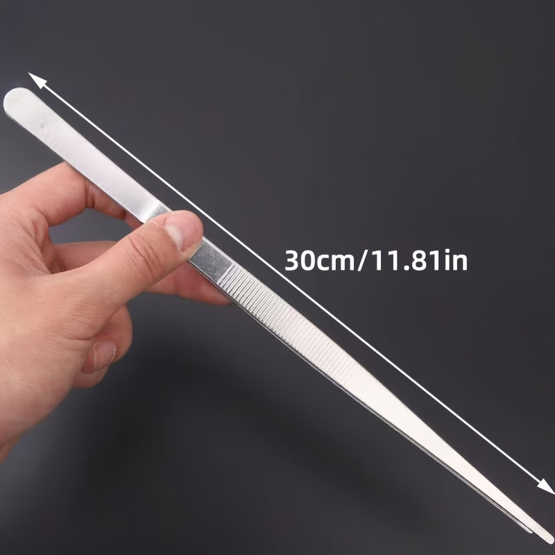 1pc Stainless Steel Extra Long Tweezers, Extended And Thickened, Large Round Head Tweezers, Handmade Diy Straight Tweezers, Suitable For Bbq, Bonsai, Bead Jewelry Tools
