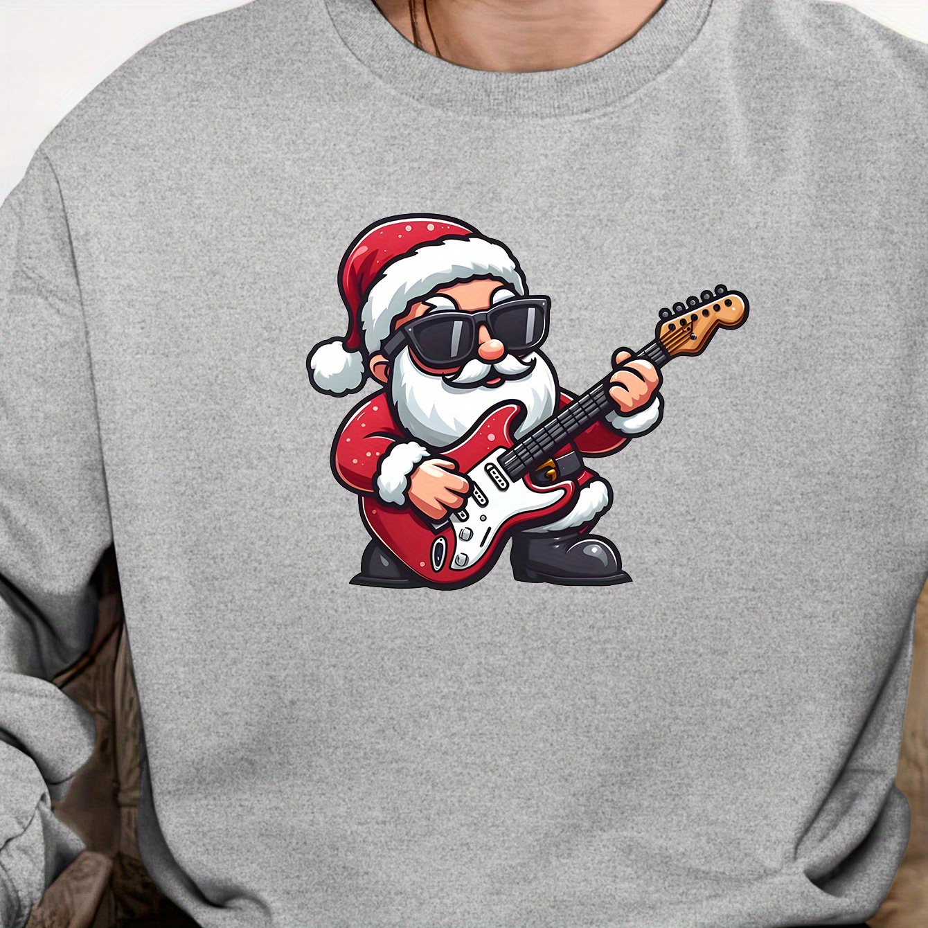 

Rockstar Christmas Santa, Men's Crew Neck Sweatshirt, Trendy Casual Stylish Long Sleeve Autumn Winter Sweatshirt Tops