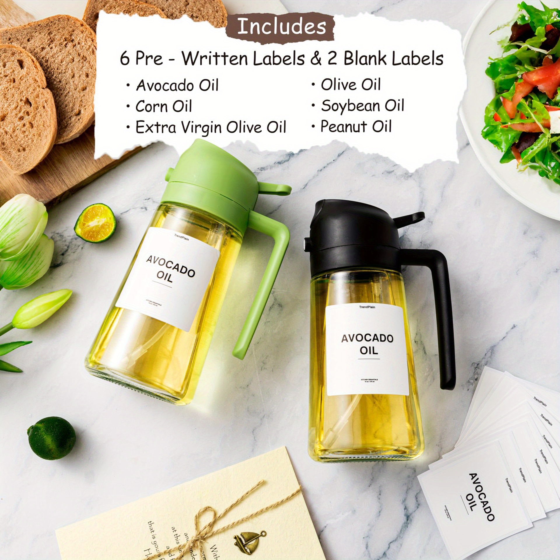 16oz olive oil dispenser for kitchen 2 in 1 olive oil dispenser and oil sprayer olive oil dispenser bottle w stickers olive oil sprayer for cooking black light blockage details 0