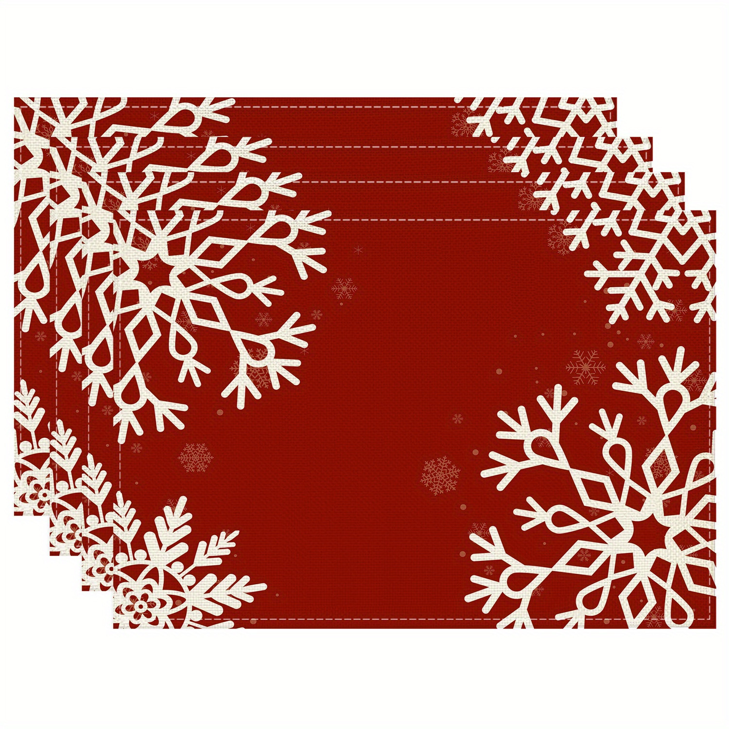 

Set Of 4 Christmas Snowflake Placemats, Woven Linen Blend, Rectangular, Hand Wash Only - Festive Mats For Holiday Dining 30x45cm