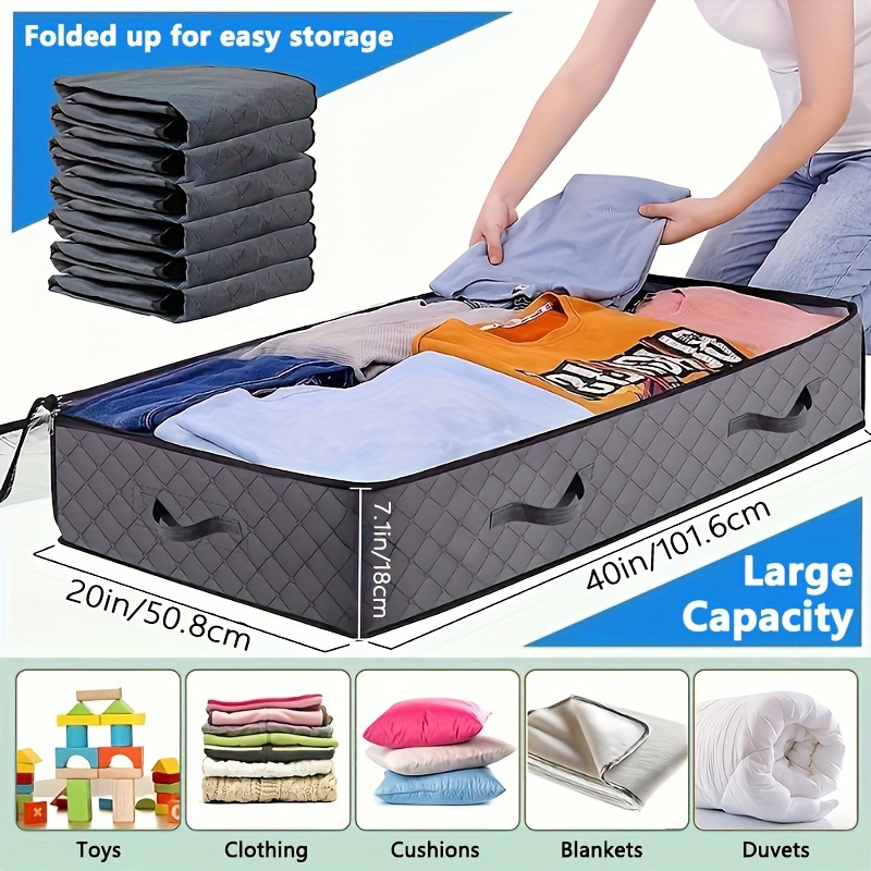 

2-pack Modern Fabric Under-bed Storage Organizer, 90l Large Capacity With Transparent Window And Sturdy Handles, Non-waterproof, Clip-on Closure, Rectangle Shape For Clothes, Quilts, Toys