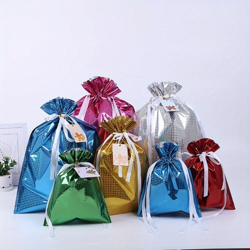 

10pcs Plastic Gift Bags With Drawstrings, Assorted Colors, Reusable Party Favor Pouches, For Holiday Presents And Candy Wrapping