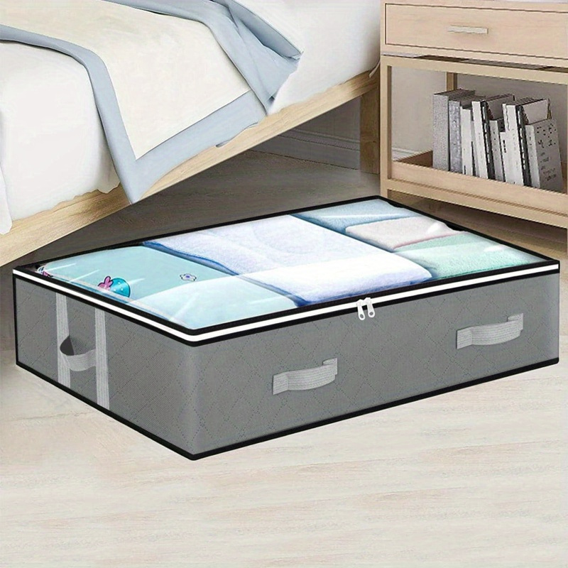 1pc under bed storage box with handles dustproof linen closet organizer for comforter blanket bedding pillows toys freestanding   with 3 2 cu ft capacity lightweight 30 lbs low profile 27 inches details 2