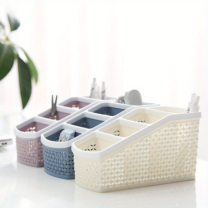 

4-grid Plastic Storage Box: Organizer For Cosmetics And Office Supplies