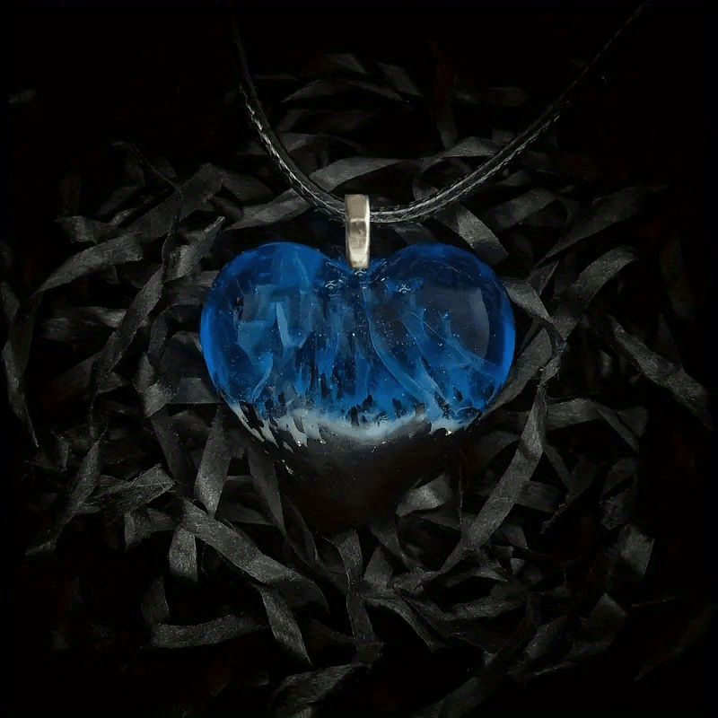 

Fashion Landscape Natural Scenery River Starry Sky Blue Heart Pendant Necklace