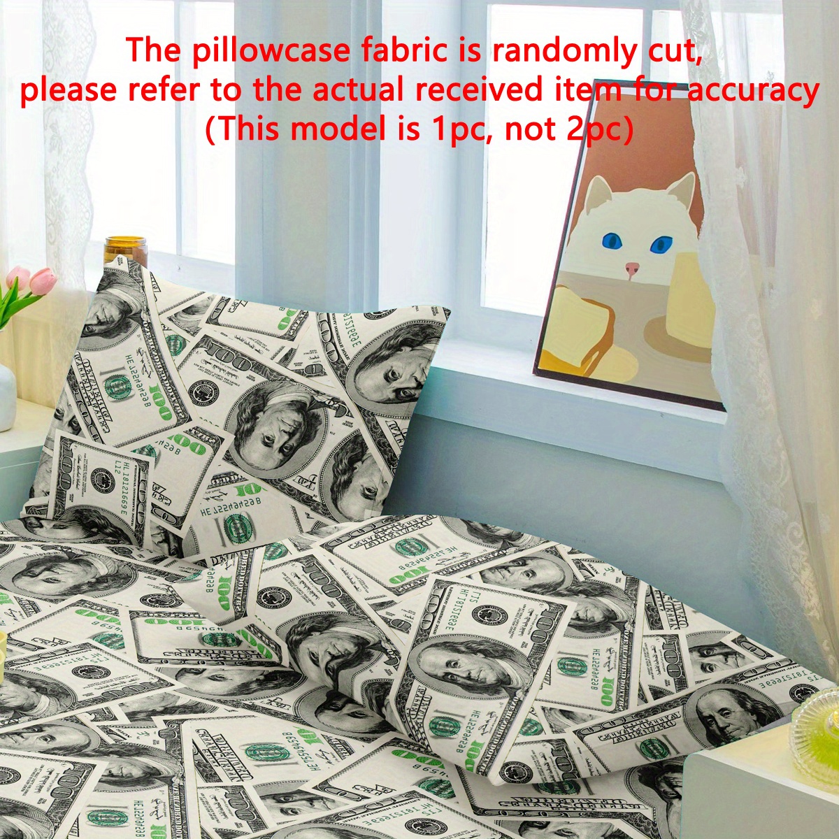 

Modern Minimalist Us Dollar Dream Pattern Printed Soft Pillowcase, 100% Polyester Woven Fabric, Active Printing, Quilted Machine Washable Bedroom Pillow Protector With Pocket Closure - Single Pack