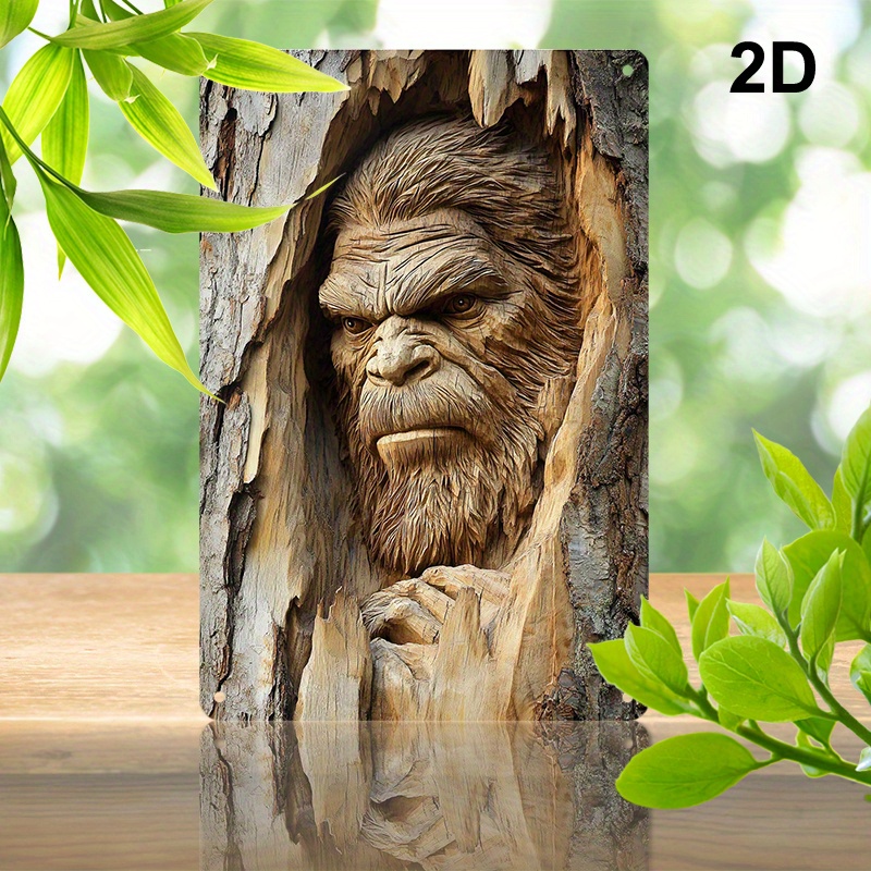 

Sasquatch-themed Aluminum Metal Wall Art, Tree Trunk Design Sign, Durable Hanging Decor For Home, Man Cave, Indoor/outdoor Use - 1pc 8x12 Inches