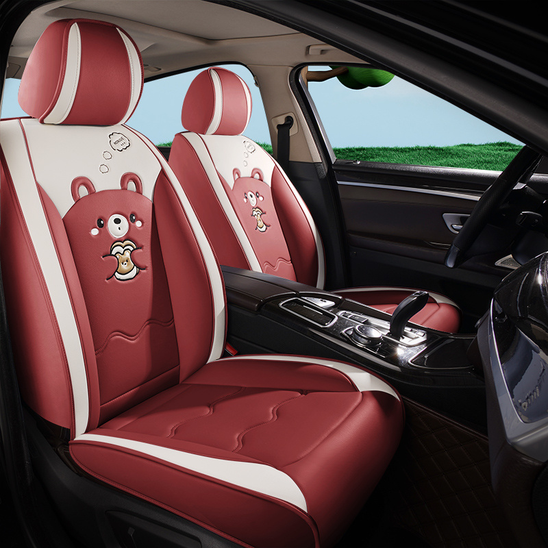 

Cartoon-themed Pu Leather Seat Cover Set - All-season Full Coverage Vehicle Seat Protectors, Breathable & Easy Installation, No Filler - Fits Most Models