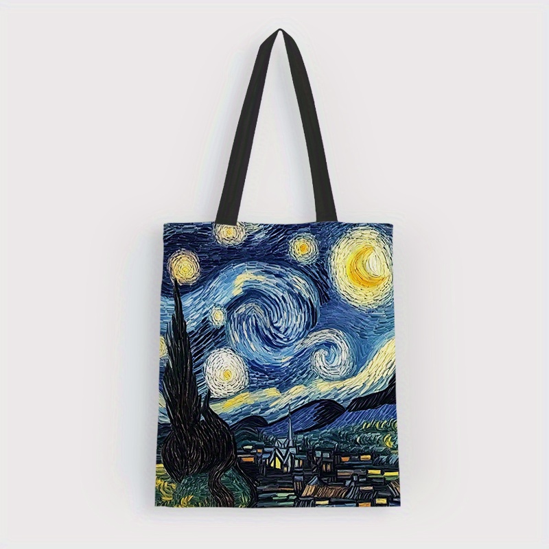 

1pc Van 's Starry Night Inspired Canvas Tote Bag - Polyester, Lightweight Crossbody Shoulder Bag For School, Shopping, Ideal Gift For Teachers & Friends