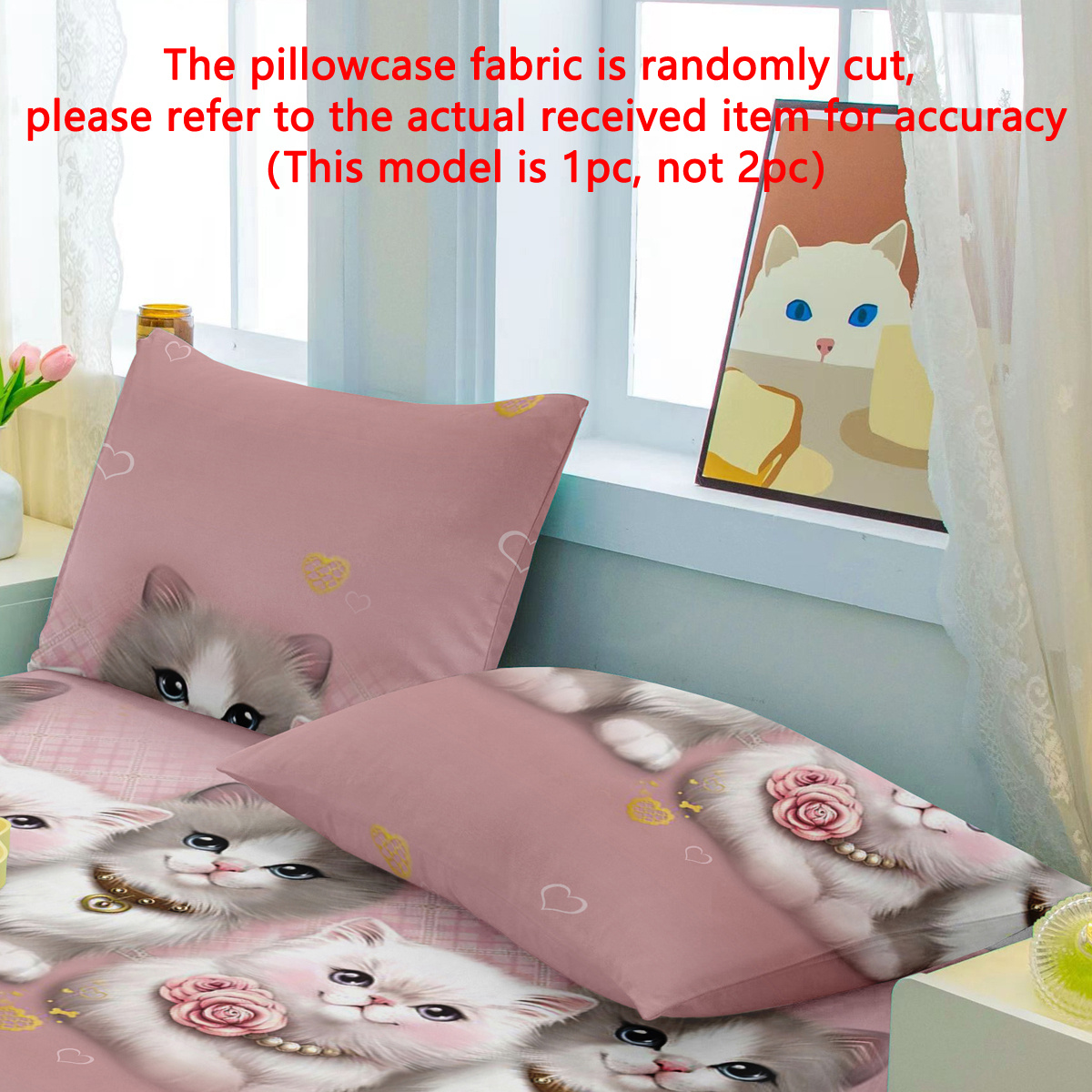 

Cute Cat Print Quilted Pillowcase - Woven Polyester, Active Printing, Soft Brushed Fabric 80-85g, Machine Washable Bedroom Decor Pillow Protector, Single Pack