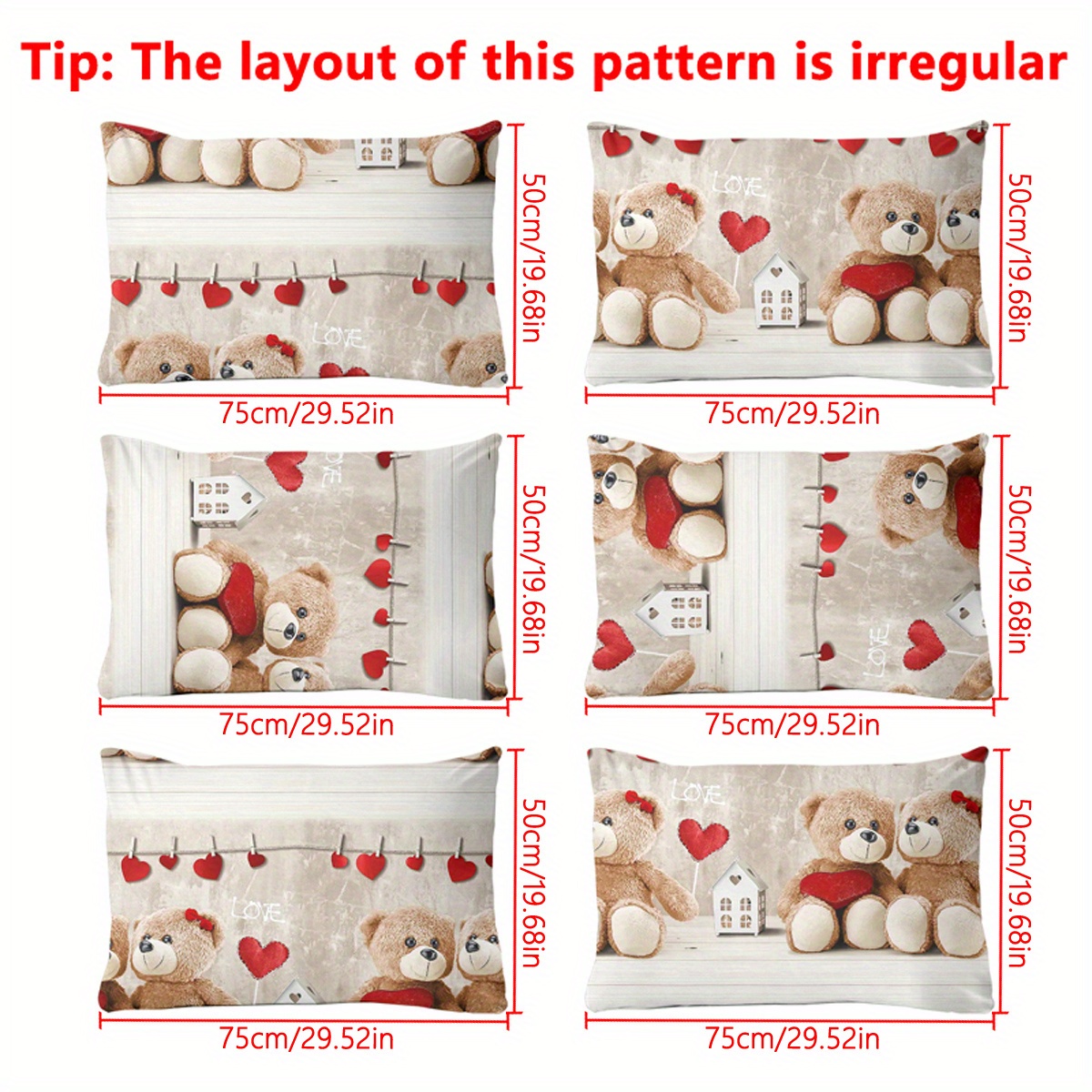 1pc Of Cute Bear Couple Pattern Printed Brushed Pillowcase, Bedroom Pocket Closure Soft Pillowcase, Bedding