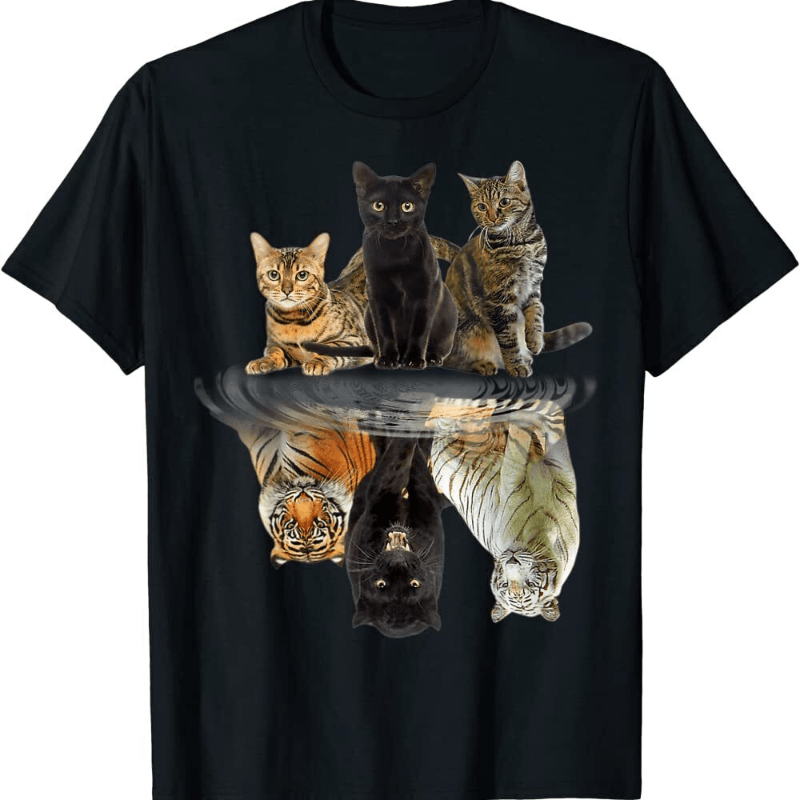 

Womens Cats Reflection Tiger Gift Friends Funny Cute Lovers T-shirt Soft Breathable Mens Print T-shirt Cotton