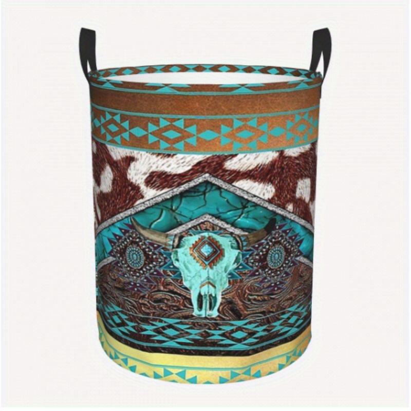 

Ethnic Printed Pattern Round , Polyester Clothes Organizer, Toy Bin For - X 15.7 ,