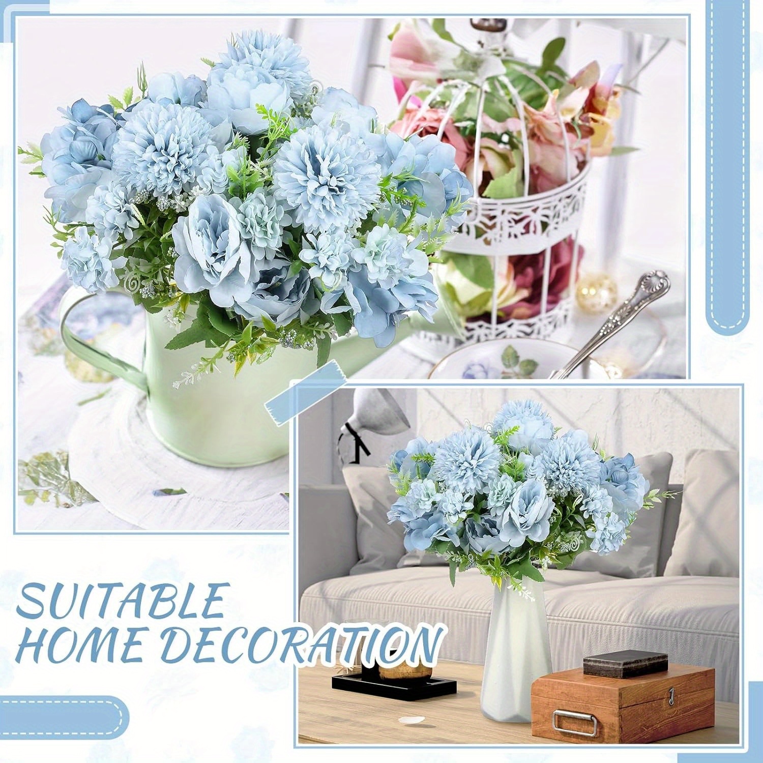 

Elegant 8pcs Blue Artificial & Hydrangea Bouquet - Decor Flowers For Wedding, Engagement, Home Decor & Party Centerpieces, Wedding Decorations