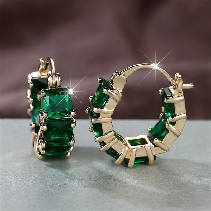 Image of 1 Pair Golden Cut Green Stone Drop Earrings Dangle Princess Earrings Valentine's Day Gifts For Pretend Play