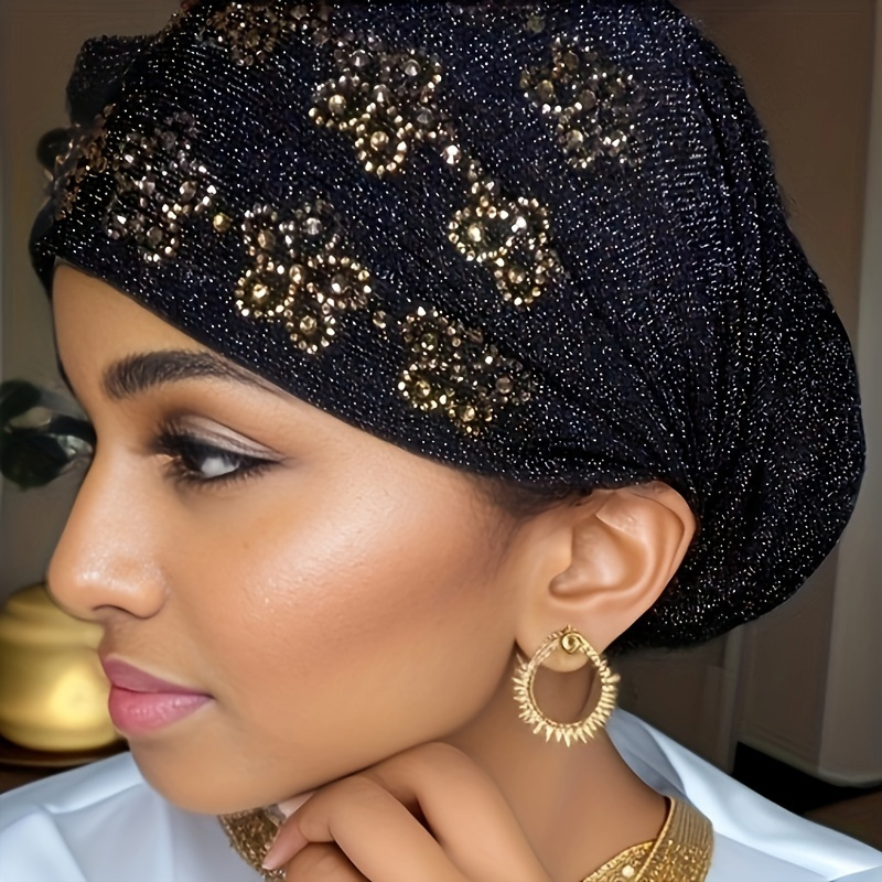 

Elegant Women's Turban With Sparkling Rhinestone Plum - Elastic, Comfort Fit For Ramadan & Eid Celebrations Robes For Women Turbans Headwear Women