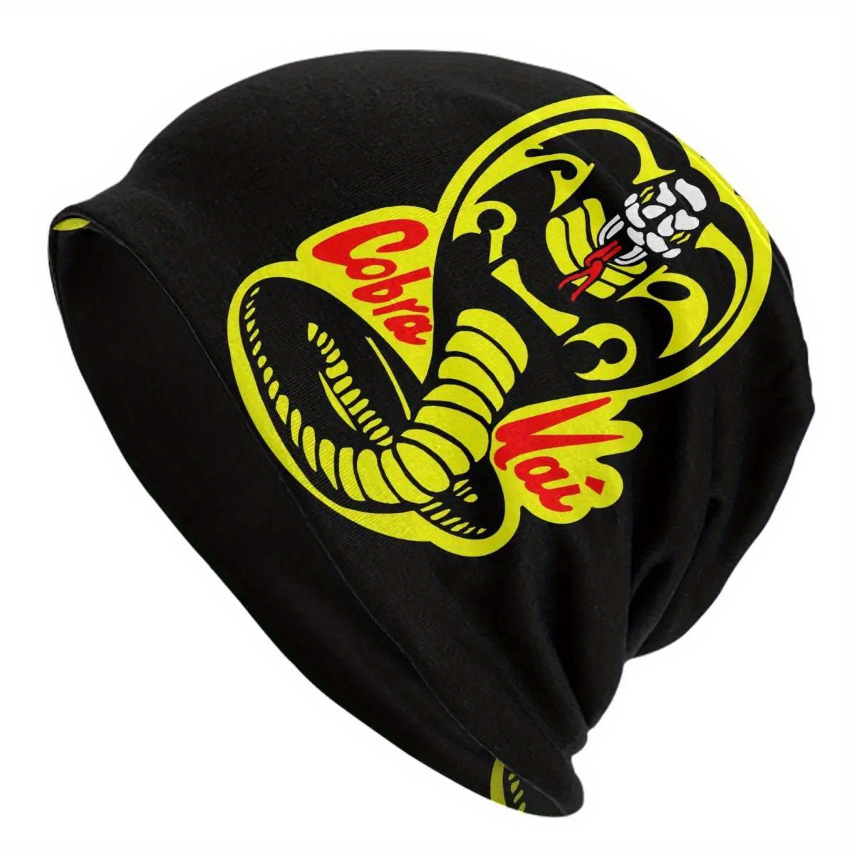 

1 Men's Funky Knit Beanie Hat With Cobra Vai Design - , Hip Hop Style, Stretchy Polyester & Spandex , Black With Graphics, Knitted Hat