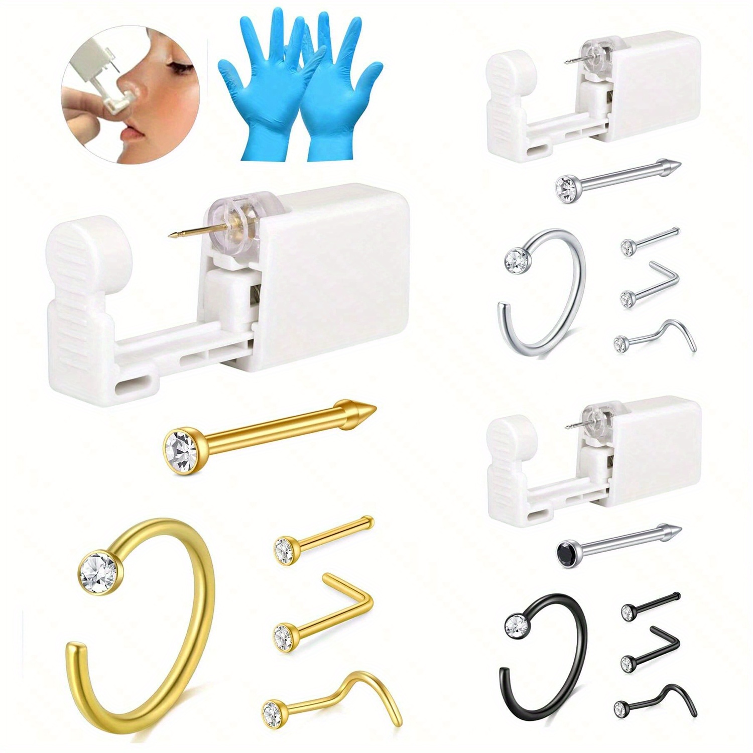 

7-piece Nose Piercing Kit: Built-in Piercing With 20g Nose Studs, Painless Self-piercing For At-home Nose Piercing