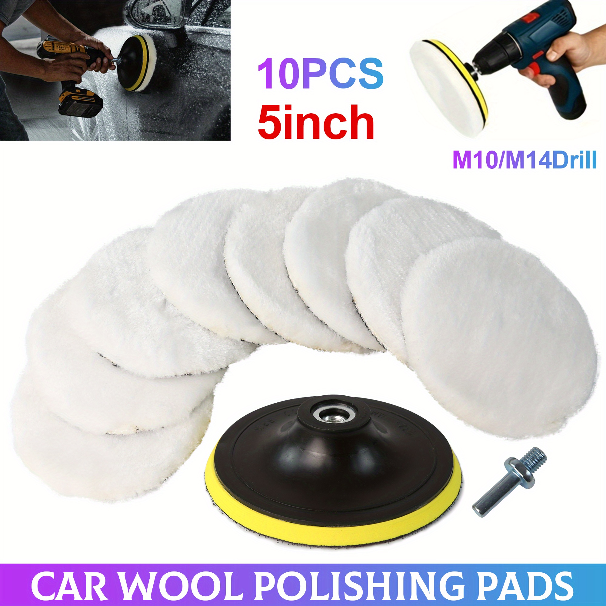 TEMU 10pcs/set (8pcs Wool Plate With Sucker And Lead Screw) 3/4/5/6/7 Inch Car Polishing Waxing Buffing Car Polisher Kit For Auto M10/m14 Drill