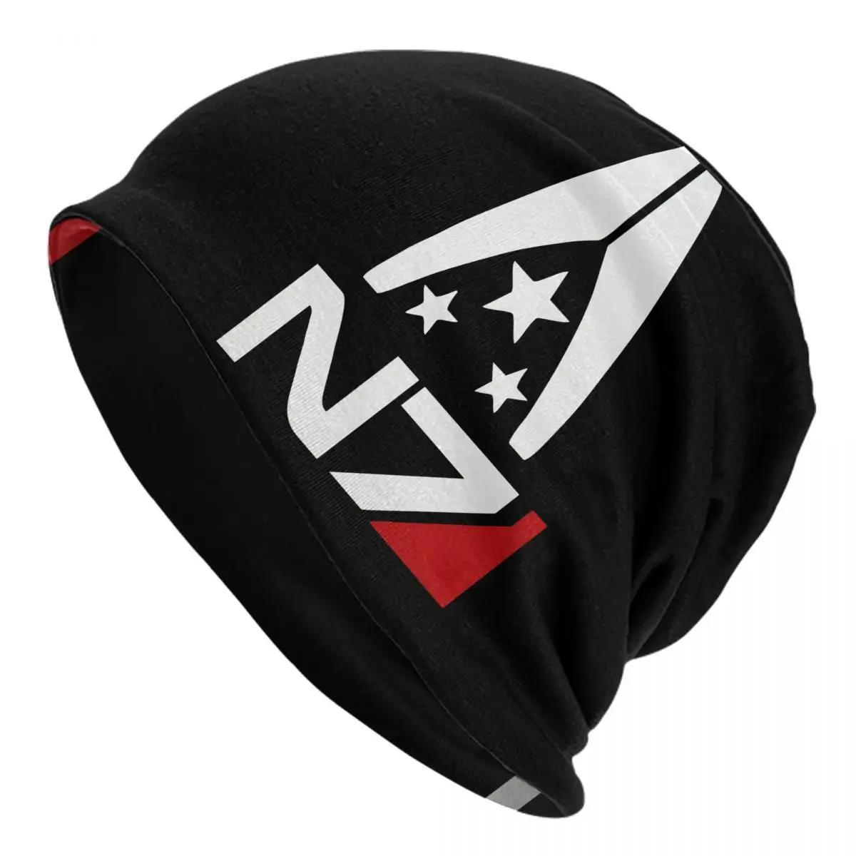 

N7 Logo Knit Beanie Hat For Men - Funky Polyester Stretch Hip Hop Cap With Sports Design