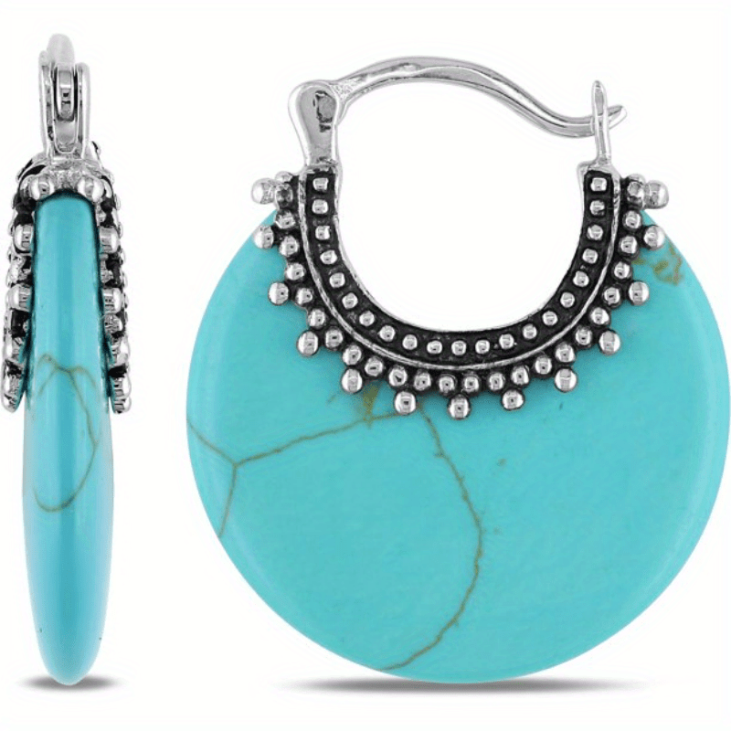 Chunky Moon Turquoise Decor Hoop Earrings