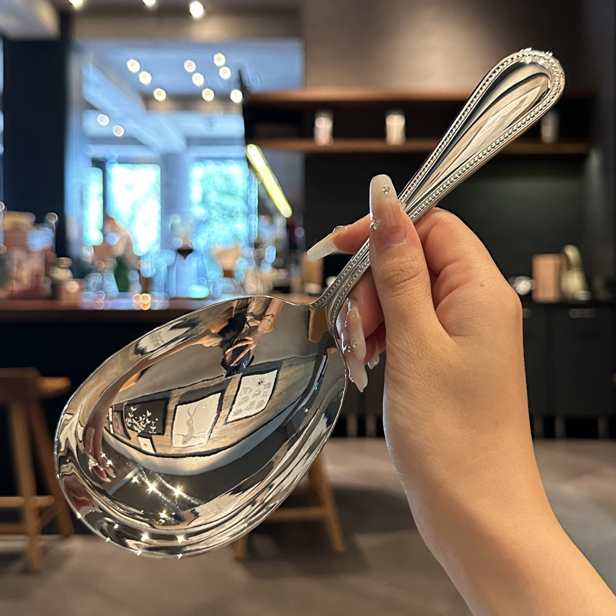 

Premium Large Stainless Steel Serving Spoon - Ideal For Ice, Soup, & More - , Polished Kitchen And Dining Utensil,