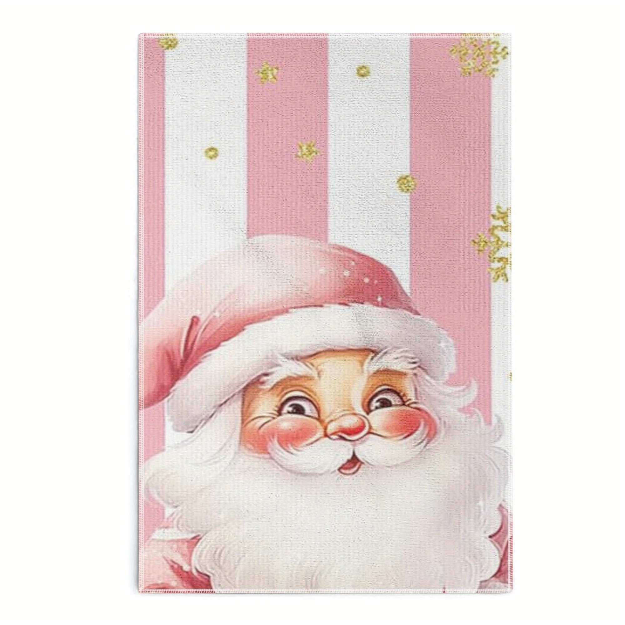 

Festive Pink And White Santa Towel - 18 X 26 Inches, Machine Washable, Resilient, Strong Water Absorption, Durable - Perfect For Kitchen Or Bathroom