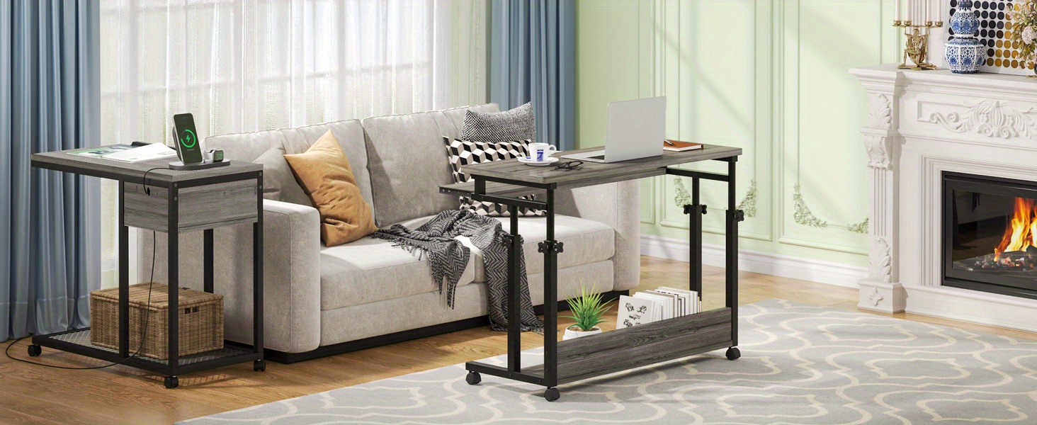 Height Adjustable Mobile Laptop Table Small Standing Desk Rolling Computer Cart with Keyboard Tray on Wheels for Home Office, Portable Desk for Sofa and Bed,