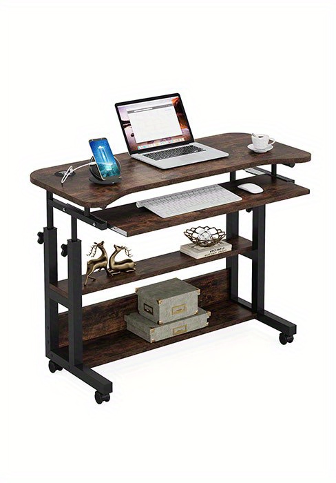Height Adjustable Mobile Laptop Table Small Standing Desk Rolling Computer Cart with Keyboard Tray on Wheels for Home Office, Portable Desk for Sofa and Bed,